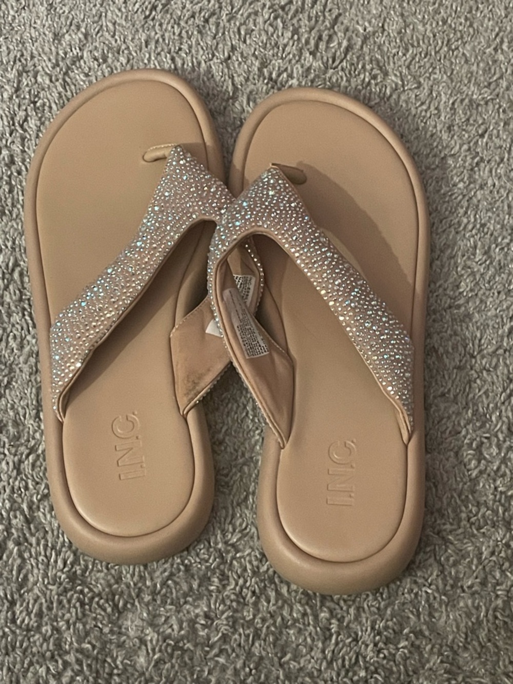 INC International Concepts Nude Blush Sparkle Thong Sandals worn very little